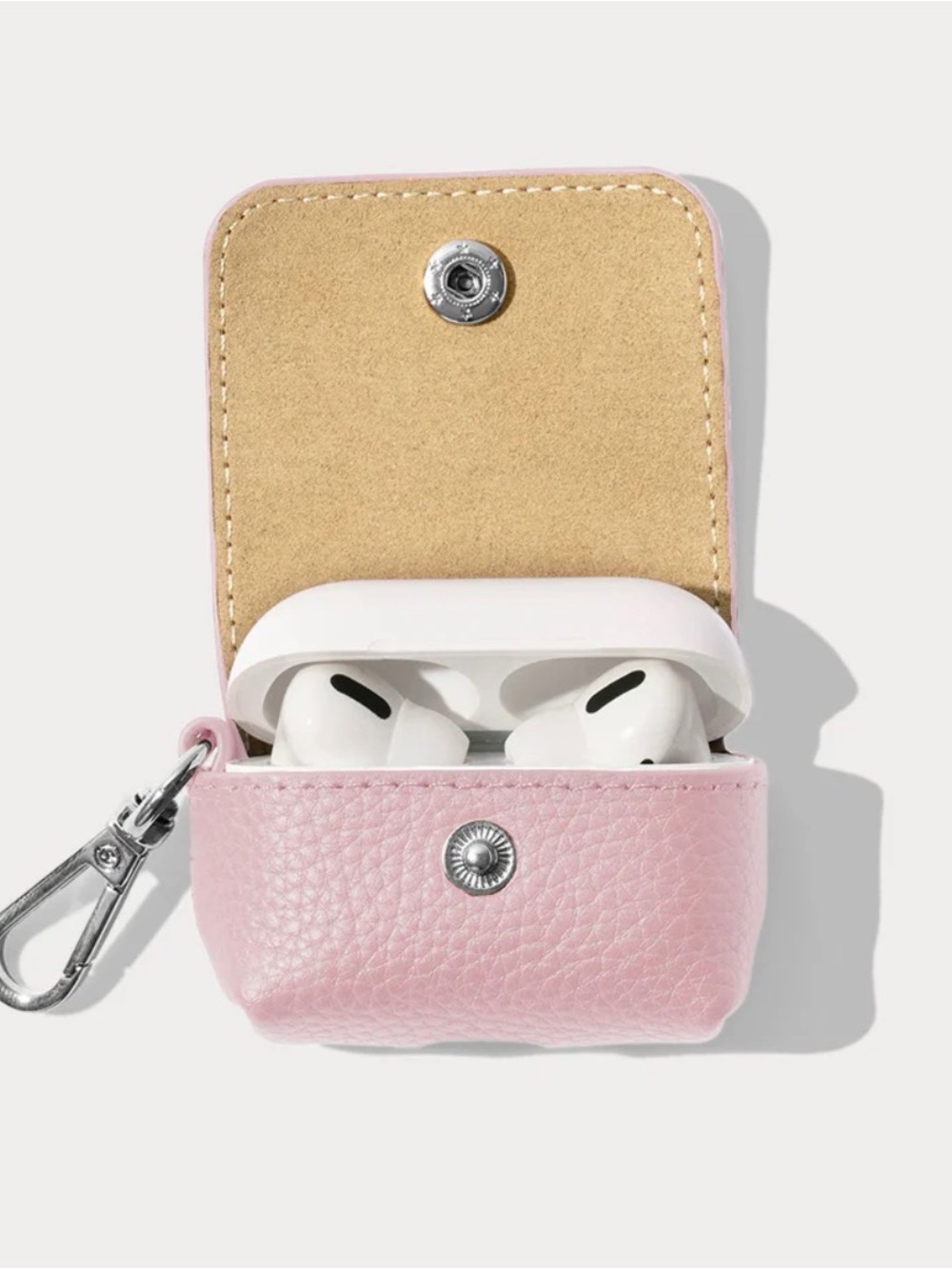 Bandolier AirPods Pouch PEBBLE LEATHER CLIP-ON POUCH IN PRIMROSE/SILVER NWT